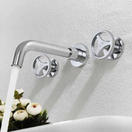 Wall Mounted Brass Bathroom Sink Faucet with Industrial Style Basin Mixer Tap