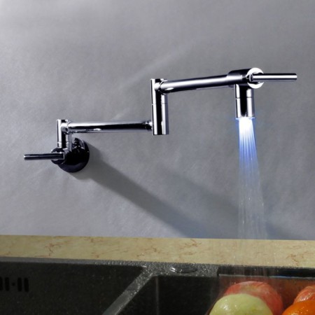 Chrome Swing-arm Wall Mount Kitchen Cold Tap LED Pot Filler Faucet