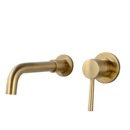 Bathroom Sink Faucet Brushed Gold Brass Wall Mount Faucet Single Handle Mixer Tap