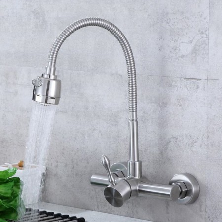 Brushed Nickel Wall Mount Stainless Steel Kitchen Faucet Sink Mixer Tap