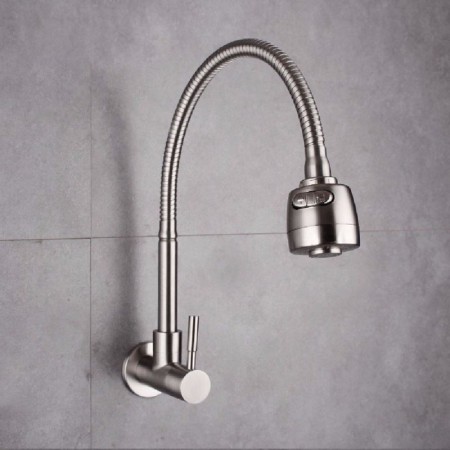 Stainless Steel Kitchen Faucet Tap with Sprayer, Wall Mount