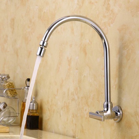 Swivel Spout Modern Wall Mounted Kitchen Sink Faucet Cold Water Tap