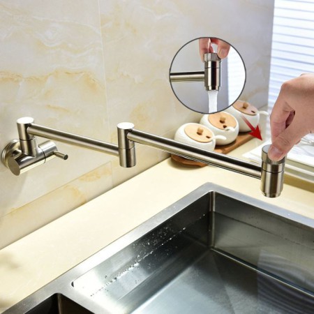 Foldable Kitchen Sink MixerTap Brushed Nickel Pot Filler Kitchen Faucet