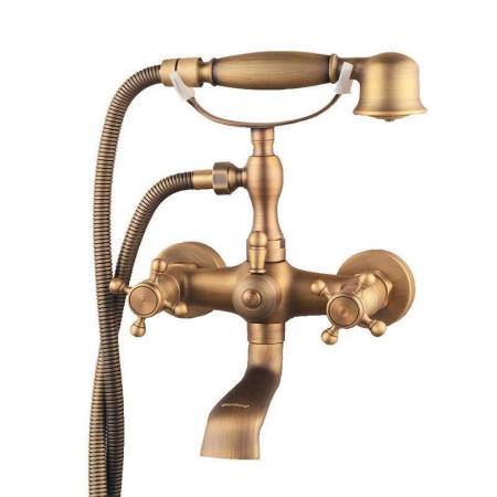 Antique Brushed Finish Bathtub Faucet With Hand Sprayer Classic Wall Mounted Bath Tap Filler