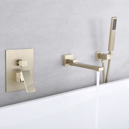 Bathtub Faucet Wall Mounted Brushed Gold Tap Swivel Spout