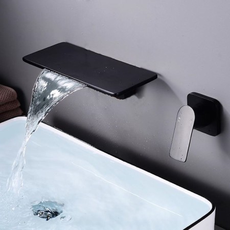 Optional Waterfall Wall Mounted Basin Tap Brass Flat Faucet Black/White Color