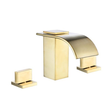 Split Brushed Gold Bathroom Sink Tap Brass Curved Waterfall Basin Faucet