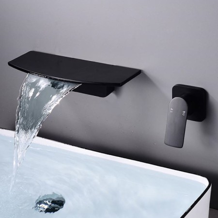 Optional Waterfall Wall Mounted Basin Tap Brass Curved Faucet Spout Black/White Color
