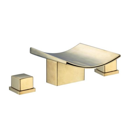 Optional Waterfall Brass Split Basin Faucet with Dual Handles Tub Tap in Brushed Gold/Brushed Nickel