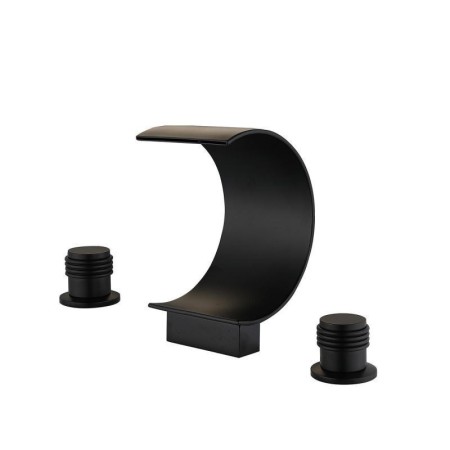 Split Double Handles Curved Waterfall Black Basin Faucet Countertop Tap (Tall)