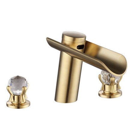 Split Dual Handle Waterfall Brass Basin Tap Bathroom Sink Faucet