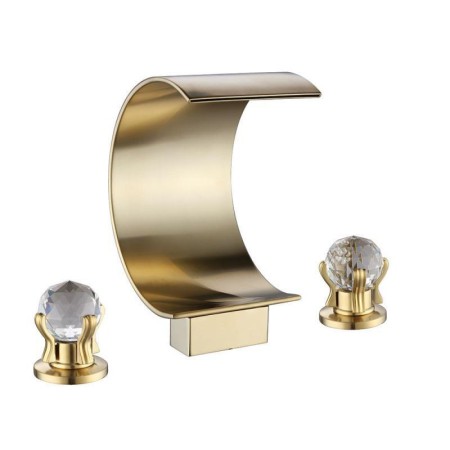 Bathroom Sink Tap with Curved Waterfall Spout in Golden Brass