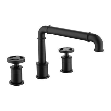 Basin Faucet Industrial Style Black Basin Tap Brass Dual Circle Handles