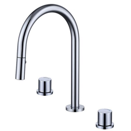 Modern Dual Handles Vessel Sink Faucet with Pull-Out Split Brass Basin Tap