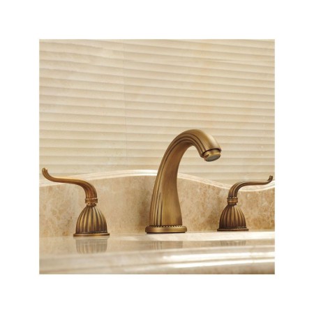 Double Handles Antique Brass Bathroom Sink Faucet