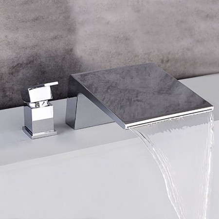 Single Handle Waterfall Bathtub Mixer Tap in Black Deck Mount Garden Tub Faucet