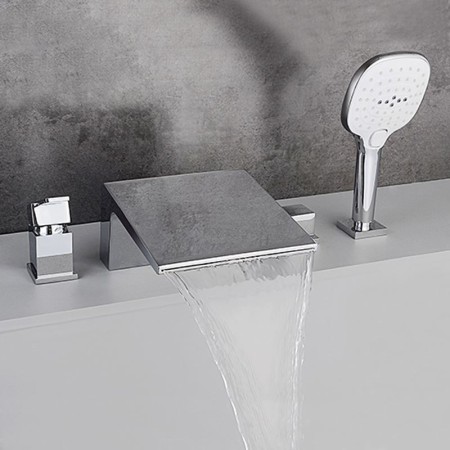 Black/Chrome Deck Mount Roman Tub Faucet with Sprayer Waterfall Bath Mixer Tap