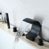 5 Piece/Set Black Brass Bathtub Faucet Curved Waterfall Tap With Handheld Shower