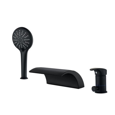 3 Piece/Set Waterfall Black Brass Bathtub Faucet with Handheld Shower