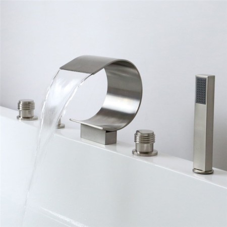 RomanTub Faucet Set Waterfall 2 Handle Bathtub Tap Mixer with Sprayer in Brushed Nickel