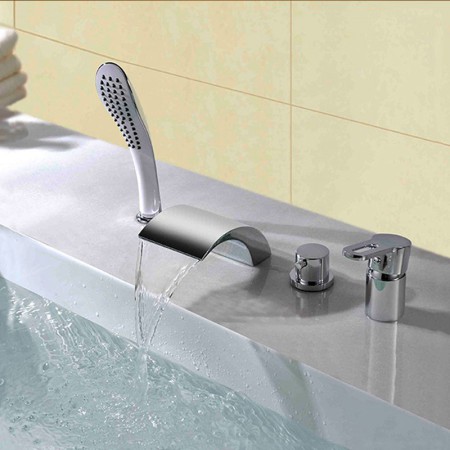 Roman Style Modern Waterfall Bathtub Faucet Bath Mixer Tap with Hand Sprayer