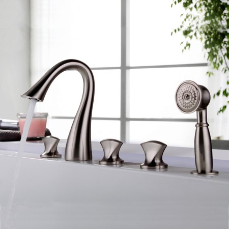 Garden Tub Bath and Shower Mixer Tap with 3 Handles Roman Tub Filler with Hand Shower
