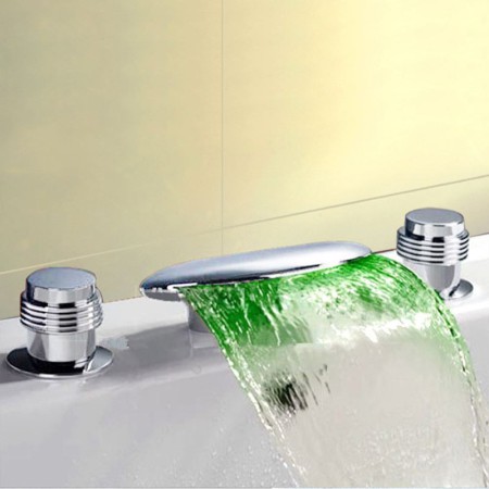 Chrome Waterfall Bathtub Tap with Flat Widespread LED Tub Faucet