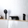3 Piece/Set Waterfall Black Brass Bathtub Faucet with Handheld Shower