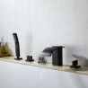 5 Piece/Set Waterfall Black Brass Bathtub Faucet with Handheld Shower