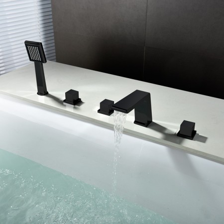 Deck Mounted Bathtub Faucet Waterfall Bathtub Faucet Black Fixer Tub Faucet Five Holes