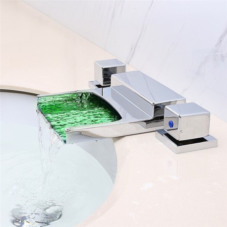 Dustpan-shaped Widespread Waterfall Bathtub Tap Specail LED Tub Faucet