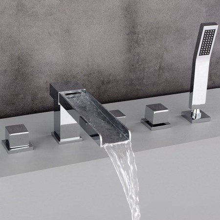 Waterfall Tub Faucet in Chrome Bathtub Tap with Handheld Shower