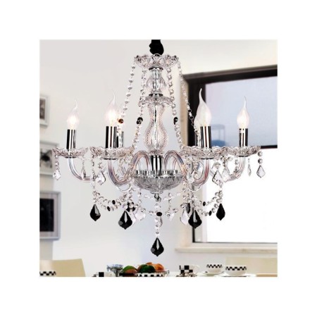 6-light Palace Style Glass Chandelier With Candle Bulb