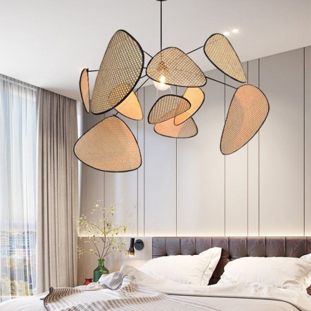 Natural Simple Hand Weaved Woven Bamboo Pendant Light For Bedroom