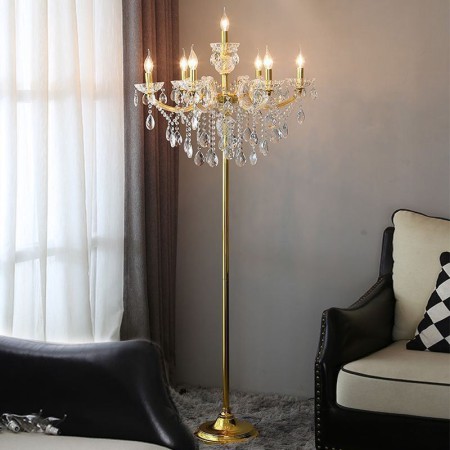 Gold Raindrop Crystal Floor Lamp European Style Luxury Light Living Room Hotel Lobby
