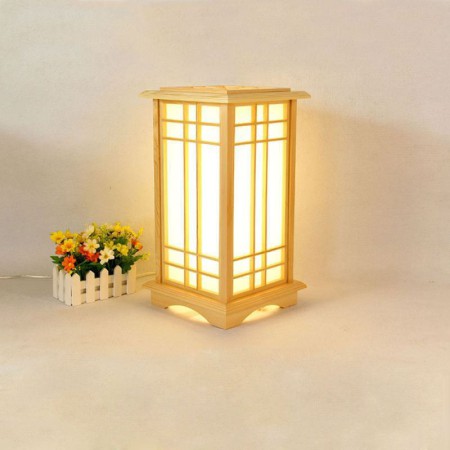 Wooden Floor Standing Lamp Square Cuboid Lantern Table Lamp