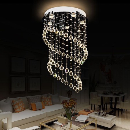 For Dining Room, Modern Crystal Chandelier Round Raindrop Ceiling Light