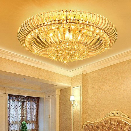 Living Room Hotel Lobby Modern Simple LED Flush Mounted Crystal Round Lighting