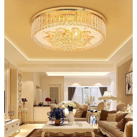 Gold LED Crystal Ceiling Light Living Room Bedroom Graceful LED Flush Mounted Light