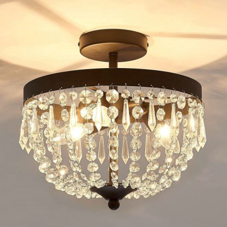 For Bedroom, Modern Crystal Chandelier Flush Mount Raindrop Ceiling Lamp