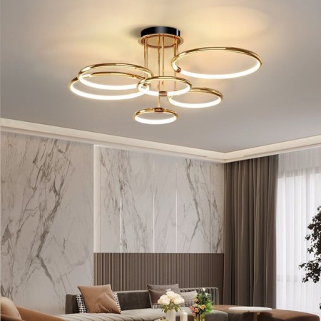 Gold White Circle Rings Lighting For Living Room Bedroom Modern Round Ceiling Light