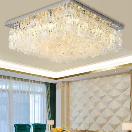 Modern White Shell Ceiling Light Fixture Flush Mount Bedroom Chandelier