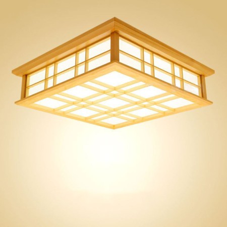 Bedroom Living Room Study Lighting Square LED Ceiling Light Wooden Simple Ceiling Light
