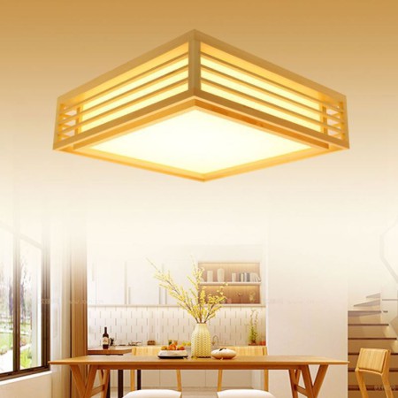 LED Ceiling Light Living Room Bedroom Study Lighting Wooden Frame Ceiling Light