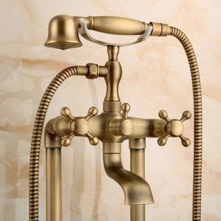 Antique Brushed Brass Bathroom Tub Faucet with Two Handles