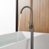 Bathroom Floor Mounted Waterfall Tub Filler with Single Handle Freestanding Bathtub Faucet