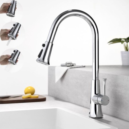 Optional Swivel Nozzle Kitchen Faucet Rotatable Three Functions Spray Head Tap Chrome/Black