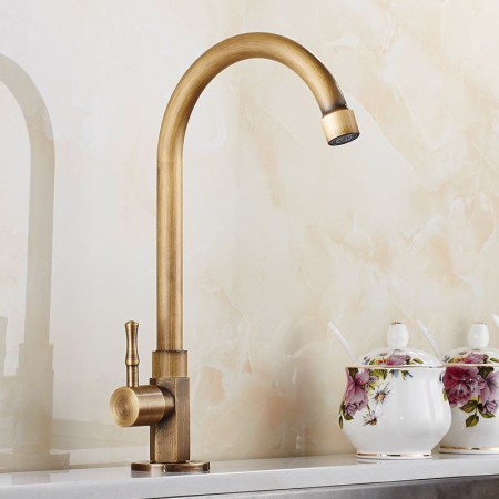 Brushed Antique Brass Sink Faucet with Single Hole Cold Tap