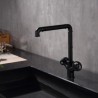 Dual Round Handles Sink Faucet in Industrial Style Black