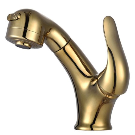 Gold Bathroom Sink Faucet with Spray Mixer Tap and Pull Down Sprayer